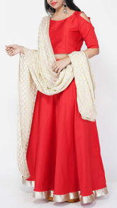 Red Silk Skirt Choli Set