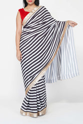 Striped Black and White Crepe Saree