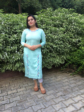 Blue Cotton Embroidered Kurti