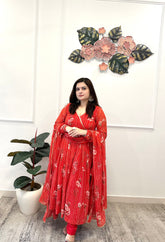 Red lurex floral suit set - kasumi.in