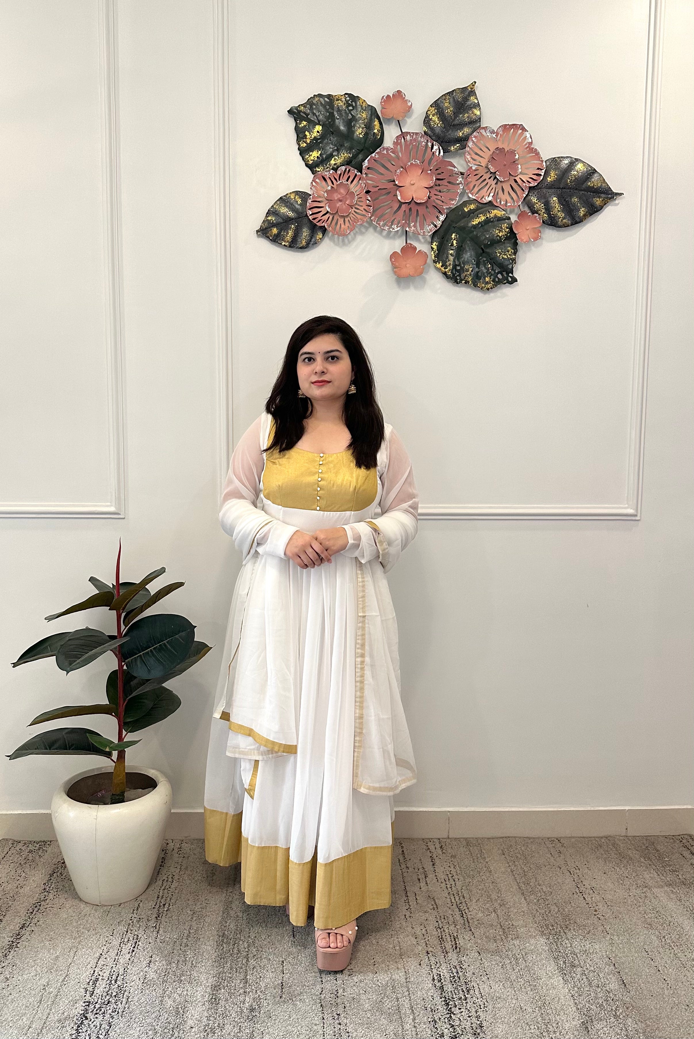 White with golden anarkali kasumi.in White with golden anarkali kasumi.in