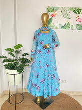 Sky blue floral anarkali - kasumi.in