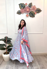 Steel blue printed anarkali - kasumi.in