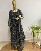 Black printed chiffon dress - kasumi.in