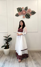 White & Maroon embroidered anarkali - kasumi.in