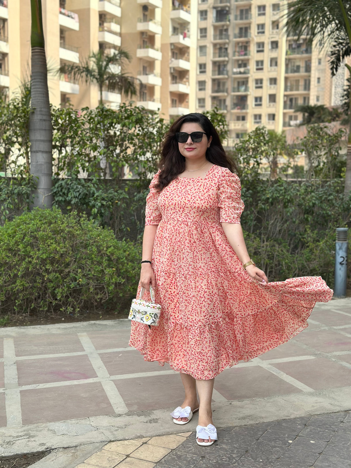 Stylish Pink Dress For Women| Georgette 3 Layer Summer Dress