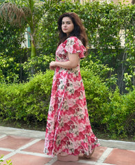 Floral Pink Chiffon Maxi Dress
