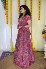 Party wear Hand embroidered Pink Lehnga set