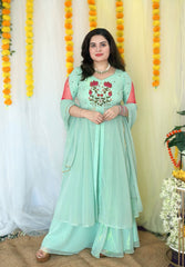 Partywear Hand embroidered Sea Green Skirt Set