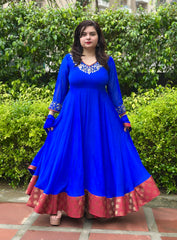 Royal blue real mirror embroidered anarkali
