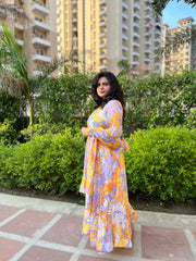 Party wear printed hand embroidered chiffon anarkali