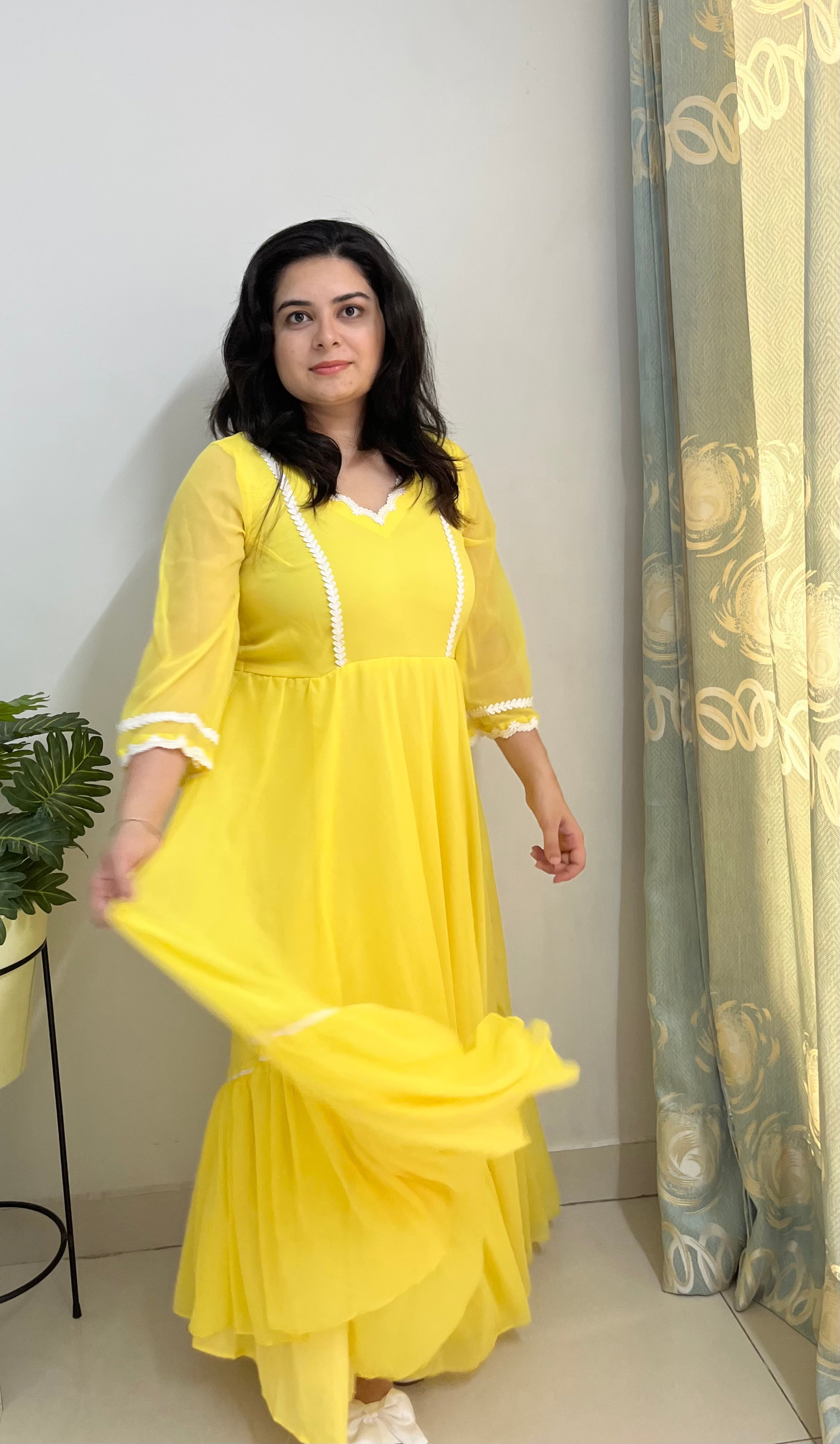 Yellow chiffon maxi dress