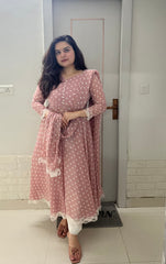 Mauve pink polka georgette anarkali kurta set