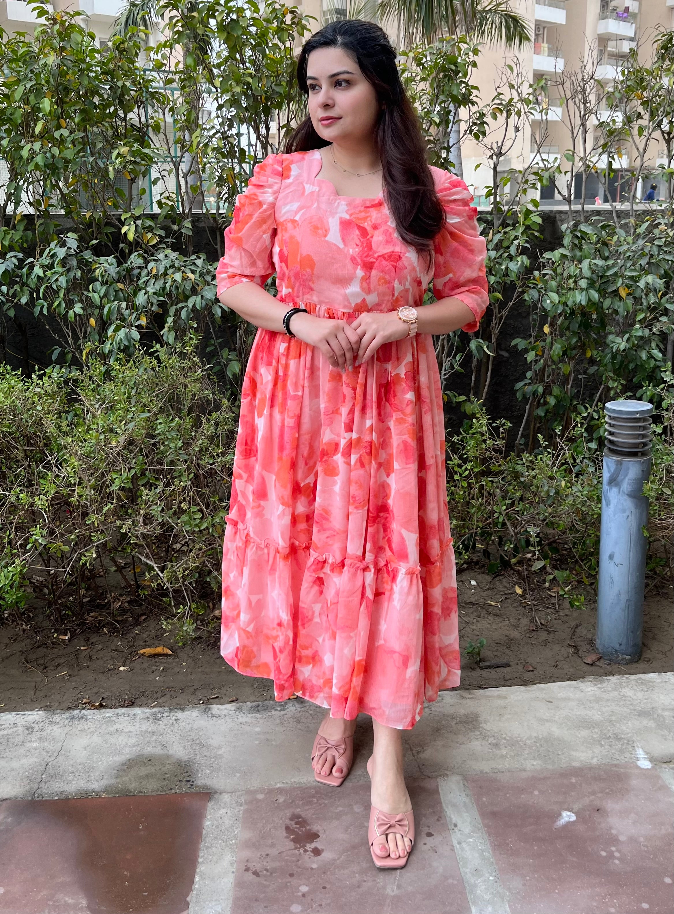 Printed chiffon summer frock for women