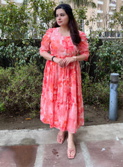 Printed chiffon summer frock for women