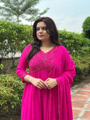 Hand Embroidered Rani pink Anarkali