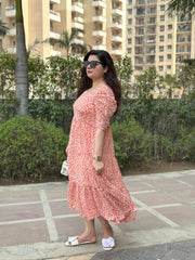 Stylish Pink Dress For Women| Georgette 3 Layer Summer Dress