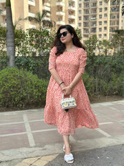 Stylish Pink Dress For Women| Georgette 3 Layer Summer Dress