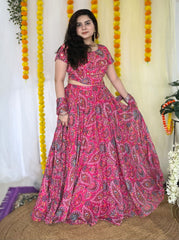 Party wear Hand embroidered Pink Lehnga set