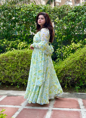 Floral Printed Dobby Chiffon Anarkali with Dupatta | Heavy Flare