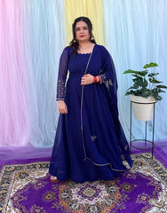 Party wear hand embroidered blue anarkali