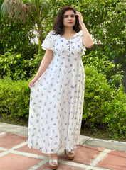 White georgette butterfly maxi dress