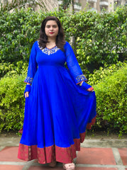 Royal blue real mirror embroidered anarkali