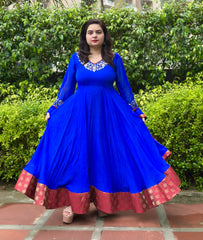 Royal blue real mirror embroidered anarkali