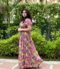 Vibrant Multicolour Georgette Maxi Dress
