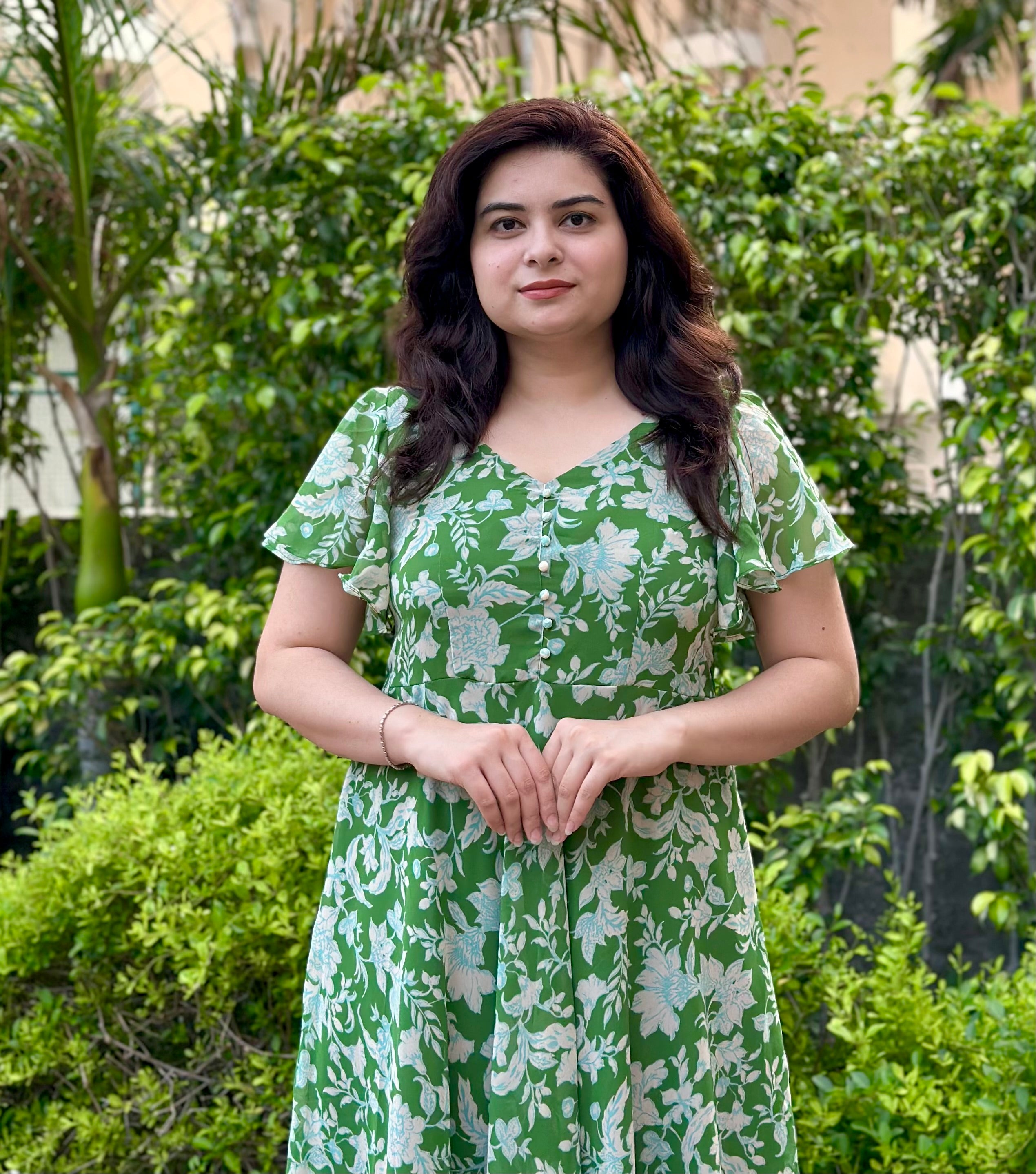 Green Printed Georgette Maxi Dress