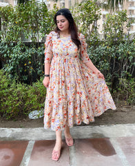 Printed floral almond frock for women