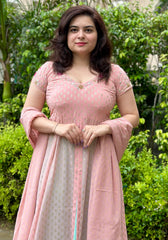 Hand Embroidered Pink Foil Printed Skirt Set