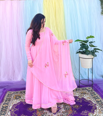 Partywear hand embroidered pink anarkali