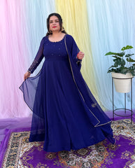 Party wear hand embroidered blue anarkali