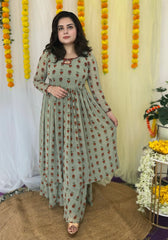 Hand embroidered printed Georgette kurta set