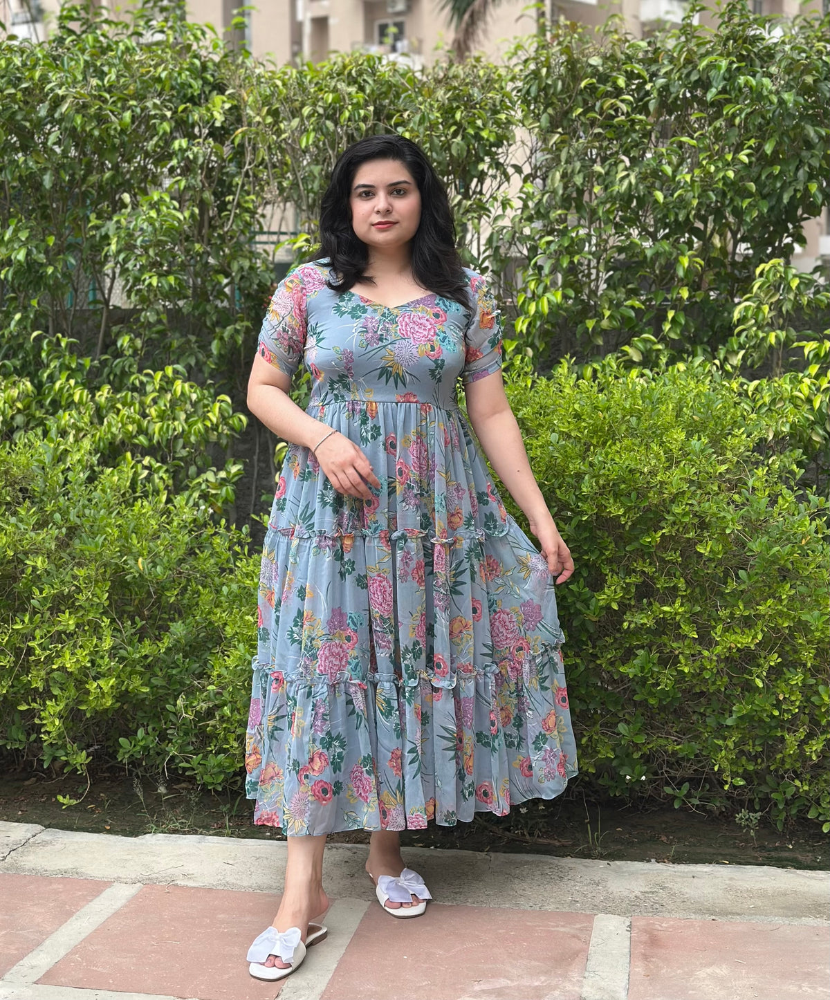Floral grey midi