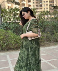 Green Floral Printed Chiffon Midi For Women|Summer Frocks
