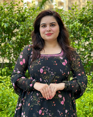 Hand Embroidered Black Printed Chiffon Sharara Set