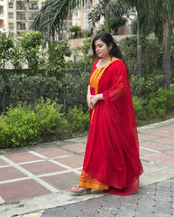 Red Cotton Anarkali Gown with zari Border| South Temple Style