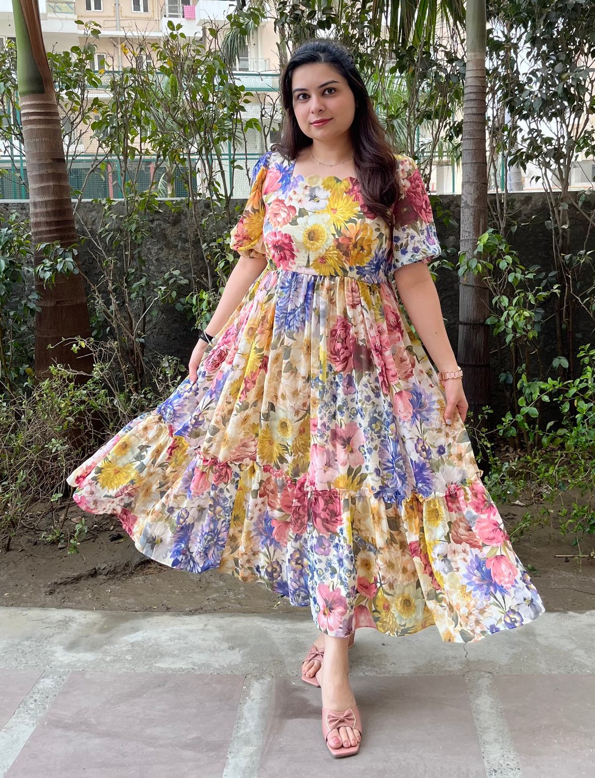 Floral chiffon summer frock for women