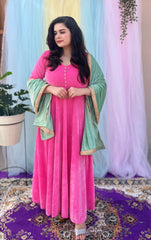 Party wear pink velvet anarkali