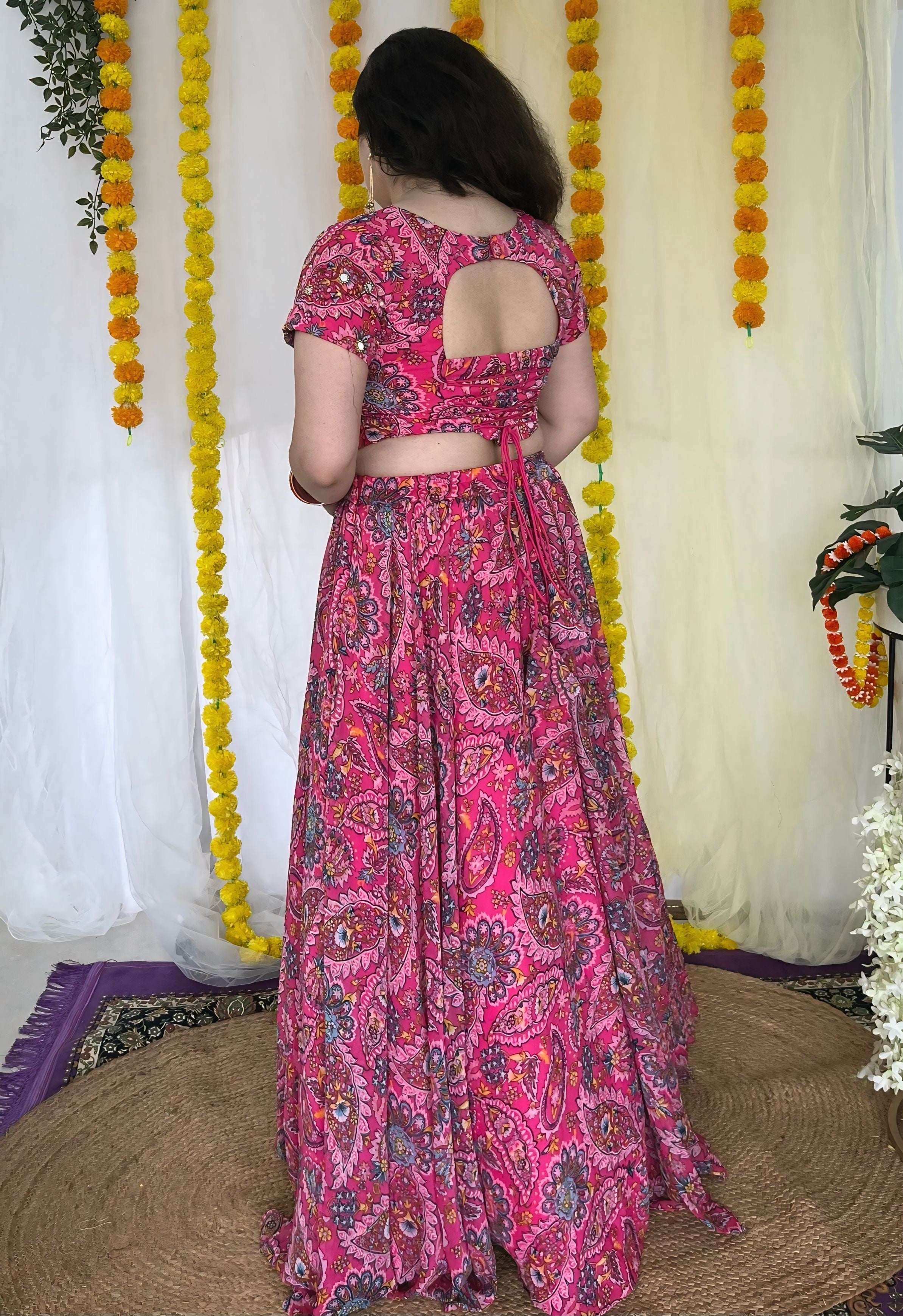 Party wear Hand embroidered Pink Lehnga set