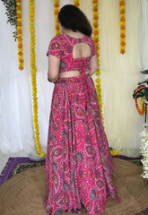 Party wear Hand embroidered Pink Lehnga set
