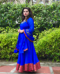 Royal blue real mirror embroidered anarkali
