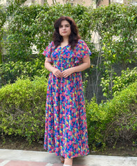 Blue Floral Georgette Maxi Dress