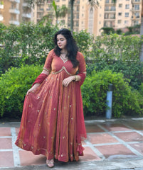 Bronze Silk Hand Embroidered Anarkali-Wedding &Festive wear
