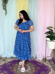 Floral blue chiffon midi