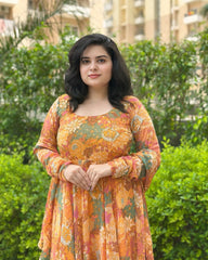 Party wear hand embroidered chiffon anarkali