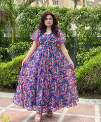 Blue Floral Georgette Maxi Dress