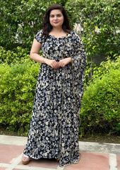 Black Printed Full panel Cut Anarkali With Hand-embroidered Dupatta